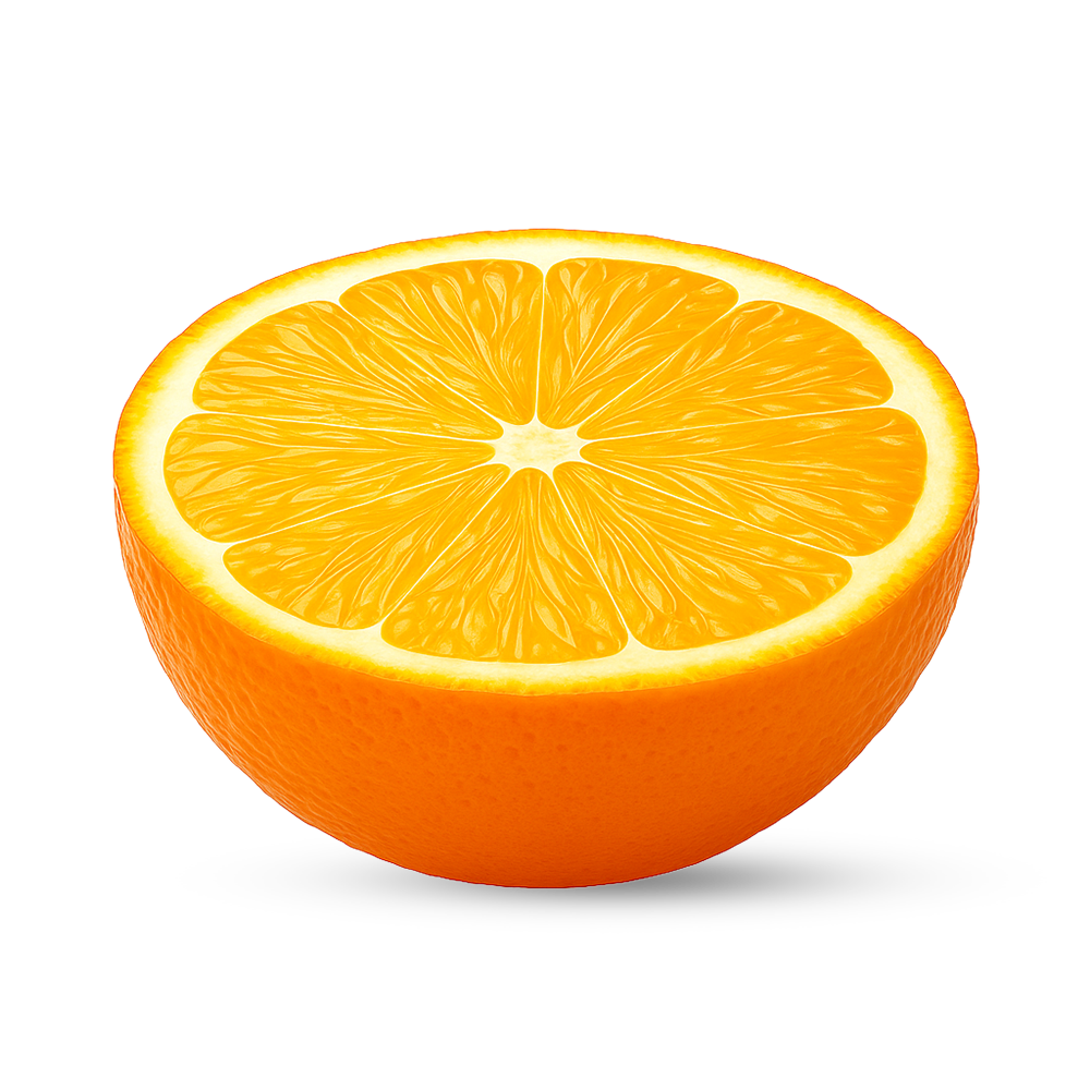 Halbe Orange mit saftigem und frischem Fruchtfleisch