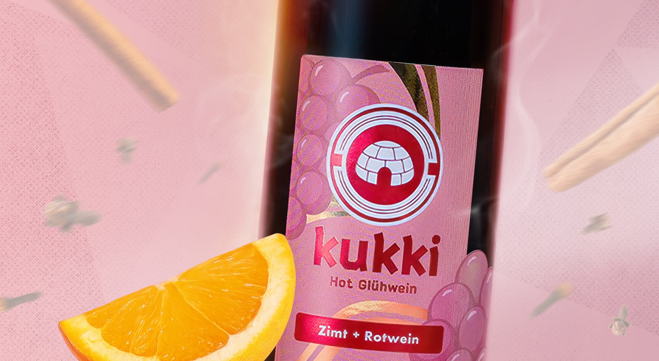 kukki Cocktail Hot Glühwein Flasche mit Zimt, Rotwein, Orangenscheibe und weihnachtlichen Gewürzen