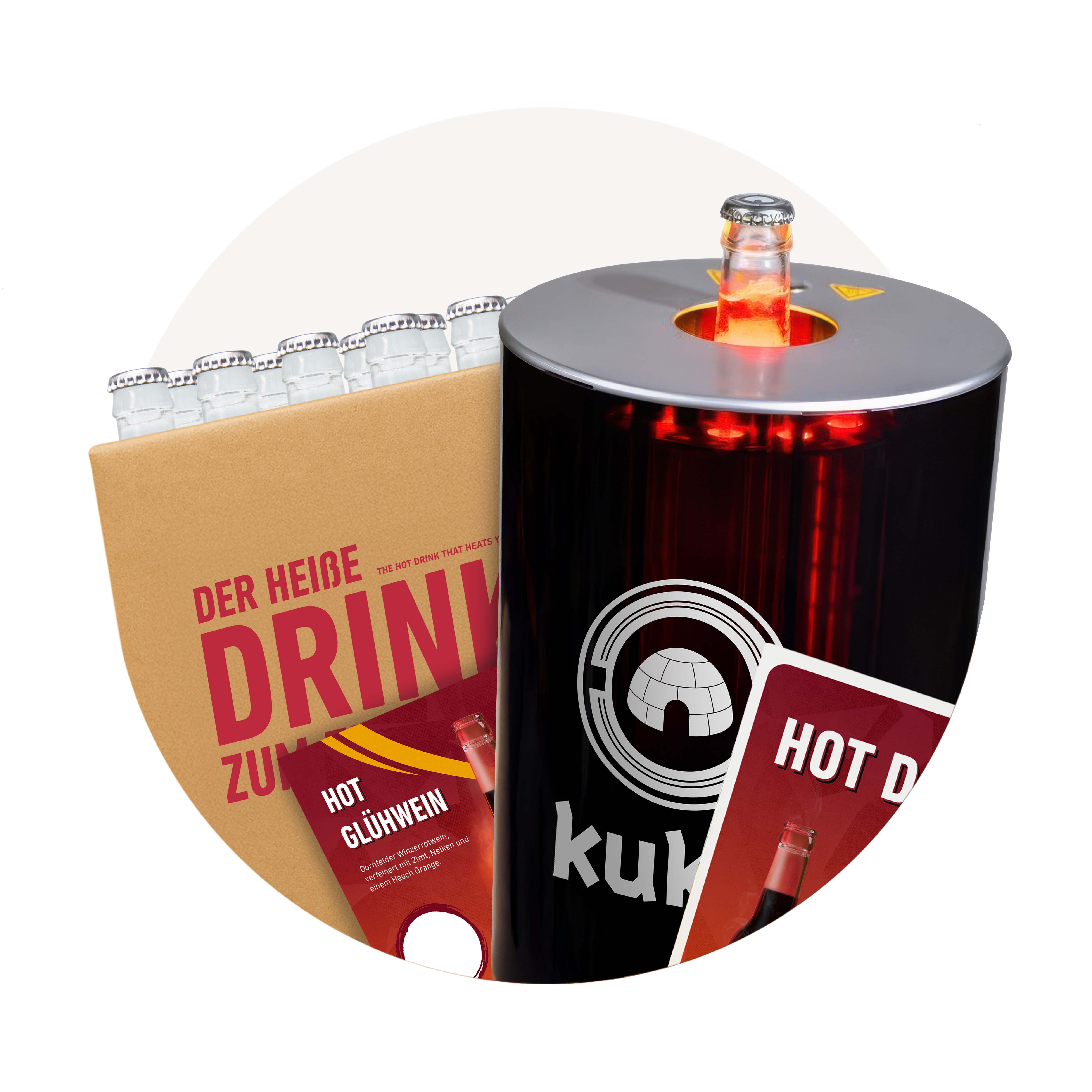 kukki Cocktail Hot Glühwein mit Dornfelder Winzerqualität in Glasflaschen im Sechserträger
